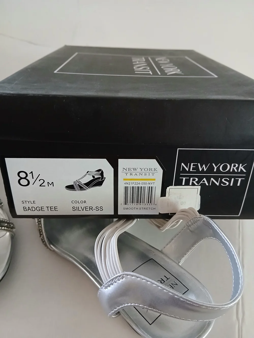 New York Transit Silver Wedge $22 Sandals with Beaded Straps Size 8.5